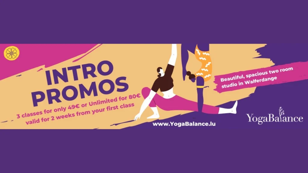Yoga intro offer Luxembourg – 3 classes for 49€ or unlimited yoga for 2 weeks at YogaBalance Walferdange